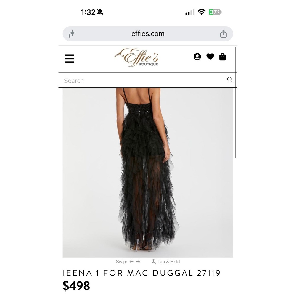 Ieena for Mac Duggal Black Sequin Tulle High Low Gown Dress Womens 2 - Picture 3 of 11